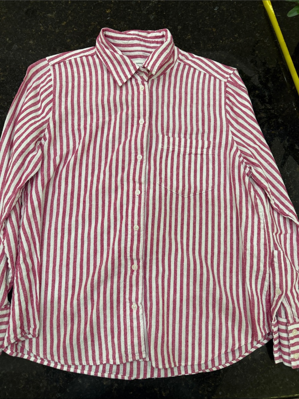 Banana Republic Pink and White Striped Casual Button-Down Shirt